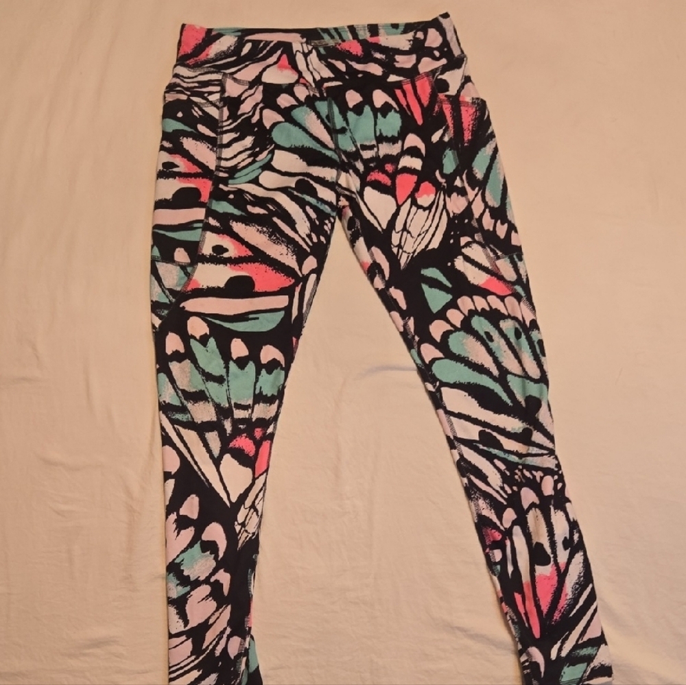 Athletic Works Black and Pink Leggings with Stretchy Fit Sz 14-16